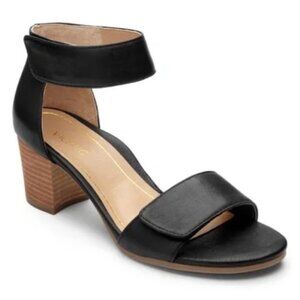 Vionic Solana Black Leather Heeled Sandals Size 8.5